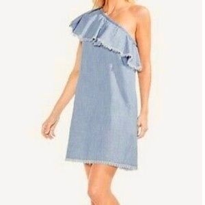 Vince Camuto - Frayed Ruffle One-Shoulder Chambray Dress